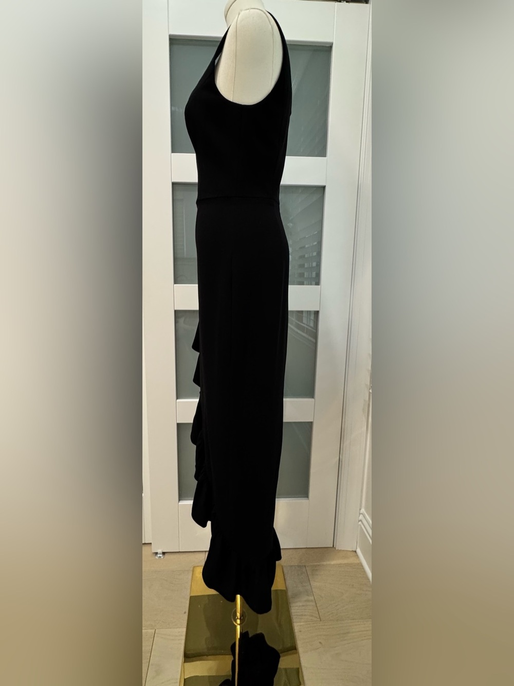 Dress the Population Charlene Black Ruffle Midi Dress XS Cocktail Wedding Guest - Picture 5 of 10